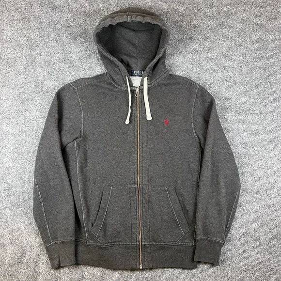 Polo Ralph Lauren Hoodie Mens M Gray Full Zip Heavyweight Double Knit Pony - Picture 1 of 11